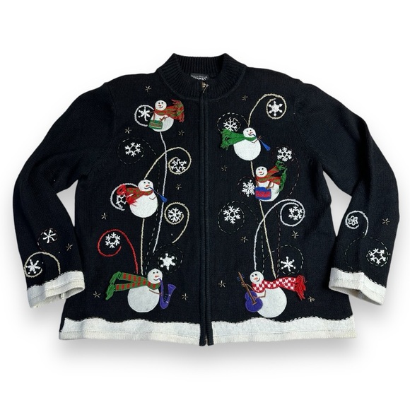 Vintage snowman ramie & cotton Christmas sweater sz L - Picture 1 of 8